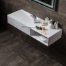 Homary 35" Wall-Mount Stone Resin Bathroom Sink in Matte White with Storage Cubby Hole