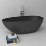 Homary Oval Freestanding Soaking Bathtub Stone with Center Drain & Overflow in Matte Black