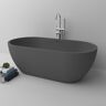 Homary Rounded Freestanding Soaking Bathtub Stone with Left Drain & Overflow in Deep Gray