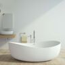 Homary 70" Contemporary Oval Freestanding Stone Resin Soaking Bathtub in Glossy White