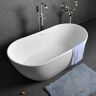 Homary Oval Shape 64 Inch Freestanding Matte White Stone Resin Soaking Bathtub with Overflow