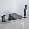 Homary Waterfall Deck-Mount Roman Tub Faucet with Handshower in Matte Black