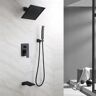 Homary Wall Mount 10" Rainshower Hand Shower & Tub Spout Shower System in Matte Black