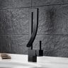 Homary Modern Design Single Handle 1-Hole Black Bathroom Sink Faucet with Waterfall Spout Brass