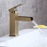 Homary Stylish 1-Hole Single Handle Waterfall Bathroom Sink Faucet Solid Brass in Brushed Gold Finish