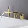 Homary Mill Deck-Mount Waterfall Roman Bathtub Filler Faucet with Handshower in Brushed Gold