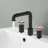 Homary Ruth Industrial Pipe Black and Rose Gold Bathroom Widespread Sink Faucet