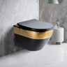 Homary Luxury Round Wall-Mount Toilet Rimless Flushing Ceramic in Black & Gold Rim