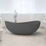 Homary 70" Contemporary Oval Freestanding Stone Resin Soaking Bathtub in Gray
