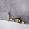 Homary Deck Mounted Bathtub Filler Faucet with Handshower Brushed Gold Swirling Spout