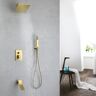 Homary Waterfall Tub Spout Shower Faucet Set with Rain Shower Head Wall Mounted in Brushed Gold