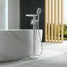 Homary Floor Mounted Tub Faucet with Handshower & Stone Top in White & Rose Gold