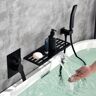 Homary Modern Waterfall Wall Mounted Single Handle Bathtub Faucet With Handshower in Black