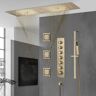 Homary Ceiling-mounted 35.43" x 11.81" Modern Thermostatic Massage Music Rain Shower System With 6 Functions and Remote Controlled LED Lights Brushed Gold