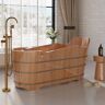 Homary 59" Japanese Oak Wood Soaking Bathtub Freestanding Modern Natural Bathtub