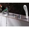 Homary Modern Deck Mounted Roman Bathtub Faucet with 3 Handles & Handshower in Chrome Finish