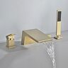 Homary Waterfall Deck-Mount Roman Tub Faucet with Handshower in Brushed Gold