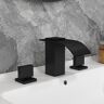 Homary Milly Waterfall Widespread Bathroom Sink Faucet Matte Black 2-Handle Solid Brass