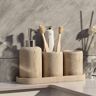 Homary Set of 4 Travertine Bathroom Accessories Soap Dispenser & Toothbrush Holder & Cup & Tray