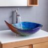 Homary Tempered Glass Multicolor Teardrop-Shaped Bathroom Vessel Sink Wash Sink