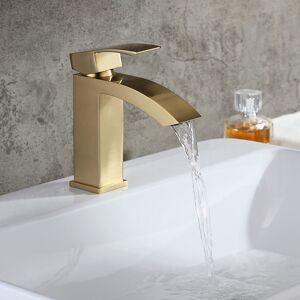 Homary Single Hole Deck Mounted Bathroom Sink Faucet Gold Brushed Brass