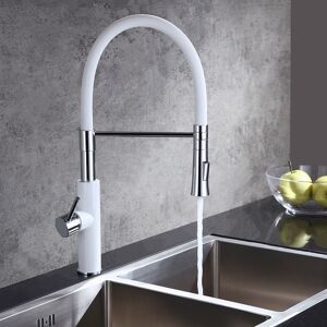 Homary Modern Sleek White & Chrome Pull-Down Spray Kitchen Faucet Single Handle Solid Brass