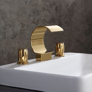 Homary Mooni Modern Waterfall Widespread 2-Handle Bathroom Sink Faucet in Gold Solid Brass