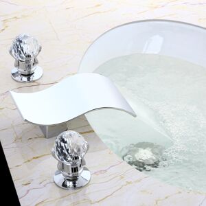 Homary Deck Mount Widespread Waterfall 2 Crystal Handle Bathroom Sink Faucet Solid Brass