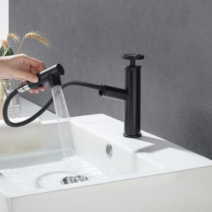 Homary Ruth Industrial Pipe 1-Hole Pull Out Bathroom Sink Faucet Matte Black 1-Handles Brass