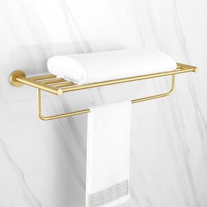 Homary 24" Wall Mounted Brass Bathroom Shelf with Towel Rack in Brushed Gold