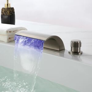 Homary Victoria Classic Waterfall LED Double Handle Roman Tub Filler Faucet Brushed Nickel