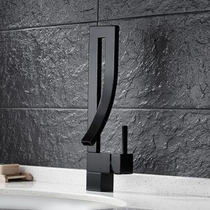 Homary Modern Design Single Handle 1-Hole Black Bathroom Sink Faucet with Waterfall Spout Brass