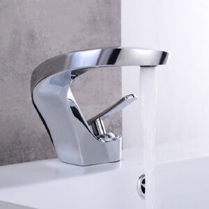 Homary Modern Creative Single Handle 1-Hole Polished Chrome Bathroom Sink Faucet Solid Brass