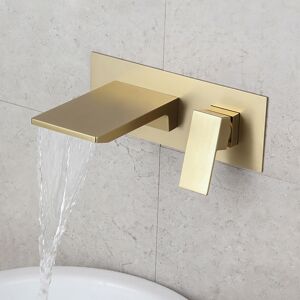 Homary Sleek Brushed Gold Wall Mounted Single Handle Waterfall Bathroom Sink Faucet