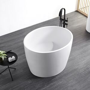 Homary 39.37" Modern Deep Oval Freestanding Matte White Stone Resin Soaking Bathtub