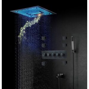 Homary Wall-Mounted 16" Shower System in Black 4 Function Thermostatic