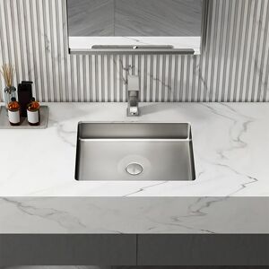 Homary Brushed Nickel Modern Stainless Steel Rectangular Sink Undermount Bathroom Wash Sink