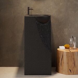 Homary 34" Tall Japandi Stone Resin Pedestal Bathroom Sink Farmhouse Freestanding Sink in Black