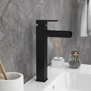 Homary Matte Black Single Handle Waterfall Bathroom Vessel Sink Faucet Solid Brass Modern