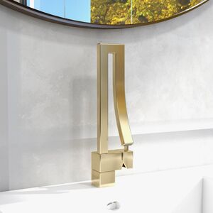 Homary Brushed Gold Waterfall Bathroom Sink Faucet Single Hole Single Handle Brass Modern Style