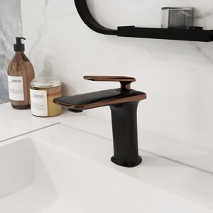 Homary Black and Gold Single Hole Single Handle Solid Brass Bathroom Sink Faucet