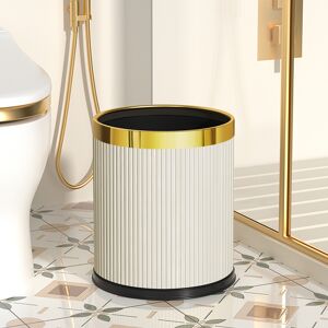 Homary Gold & White Round Trash Can Open Top PU Leather & Metal Garbage Can for Bathroom