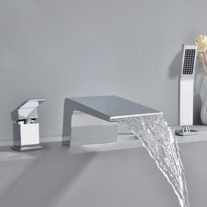 Homary Waterfall Deck-Mount Roman Tub Faucet with Handshower in Chrome