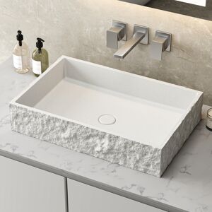 Homary Square White Concrete Vessel Sink—24'' Modern Rectangular Countertop Basin for Bathroom Vanity