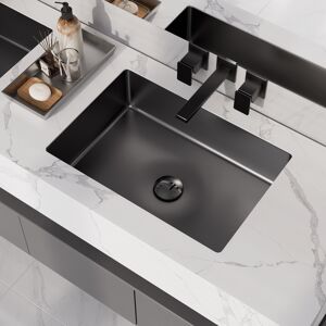 Homary Black Modern Stainless Steel Rectangular Sink Undermount Bathroom Wash Sink