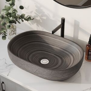 Homary 23" Grey Oval Ceramic Bathroom Sink – Matte Glazed Vessel Sink