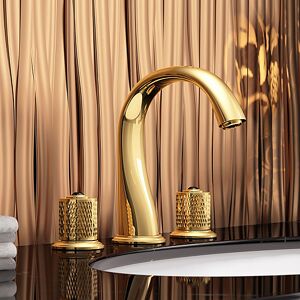 Homary Gold Modern Bathroom Widespread Sink Faucet Double Handle Brass