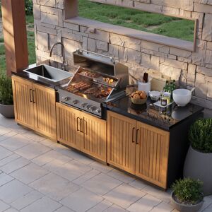 Homary Axis Modular Outdoor Barbecue Kitchen Cabinet with Proapane Gas Grill Stainless Steel Movable BBQ Grilling Island in Silver (118‘’ in Wide)