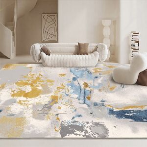 Homary 5'x 7' Modern Abstract Area Rug in Blue & Gold Rectangular Decorative Carpet Homary 5'x 7' Modern Abstract Area Rug in Blue & Gold Rectangular Decorative Carpet