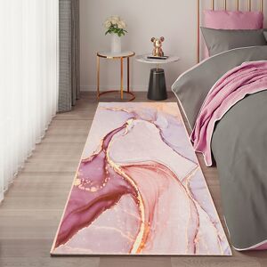 Homary 2' x 8' Pink and Gold Abstract Modern Runner Rug Kitchen & Hallway Carpet with Flowing Pattern Homary 2' x 8' Pink and Gold Abstract Modern Runner Rug Kitchen & Hallway Carpet with Flowing Pattern